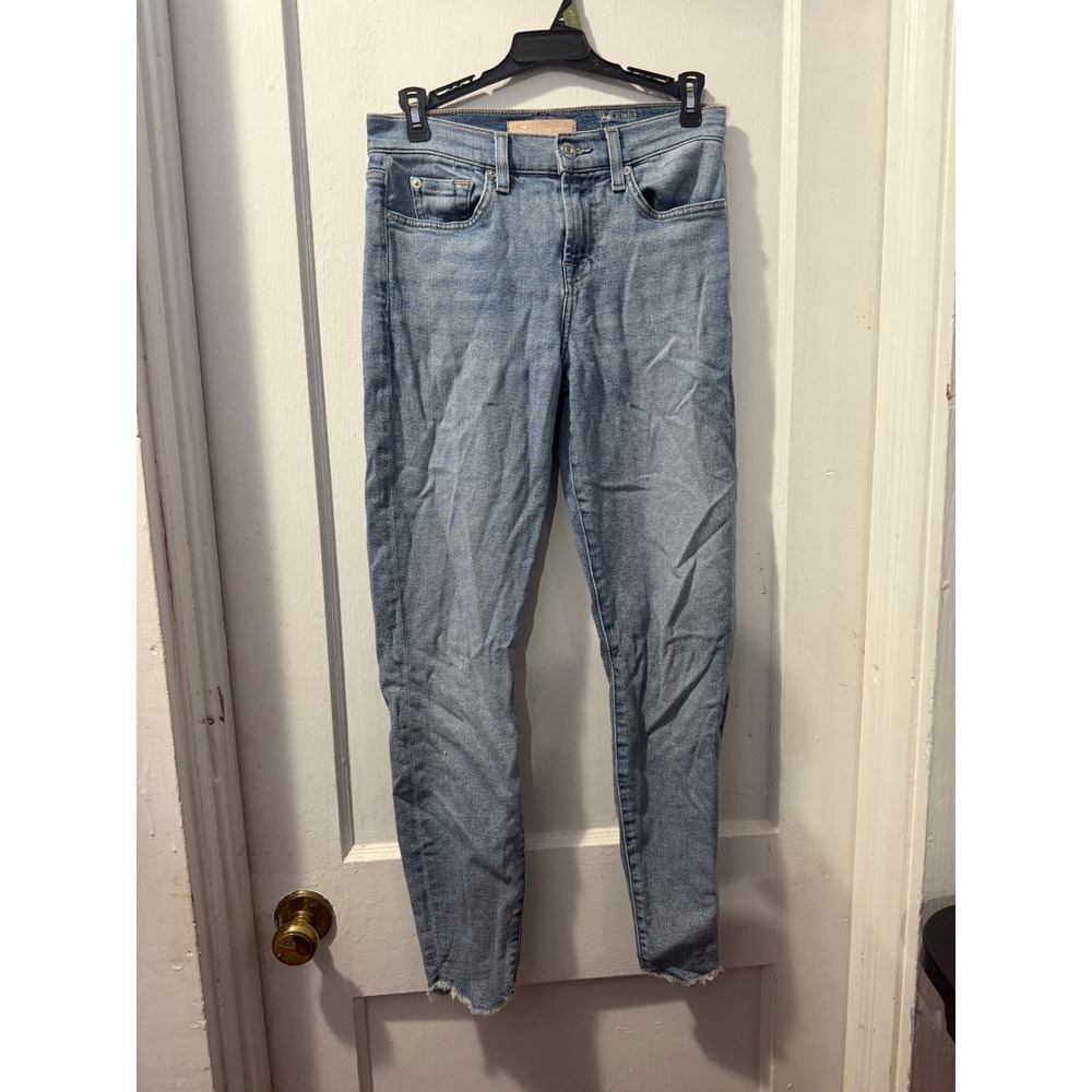7 For All Mankind The Ankle Skinny Luxe Vintage Jeans Light Wash Raw Hem 26